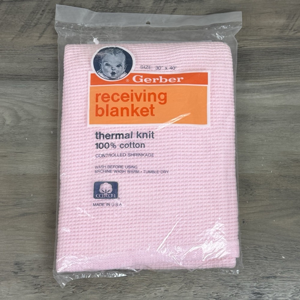Gerber Thermal Knit Receiving Blanket Light Pink 30x40 Baby Made in USA VTG READ